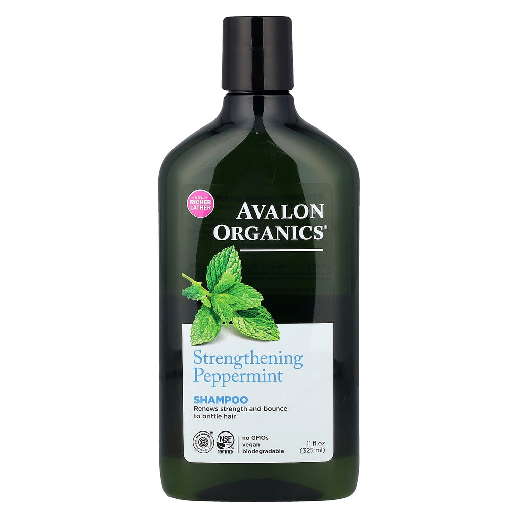 Avalon Organics, Shampoo, Strengthening, Peppermint, 11 fl oz (325 ml)