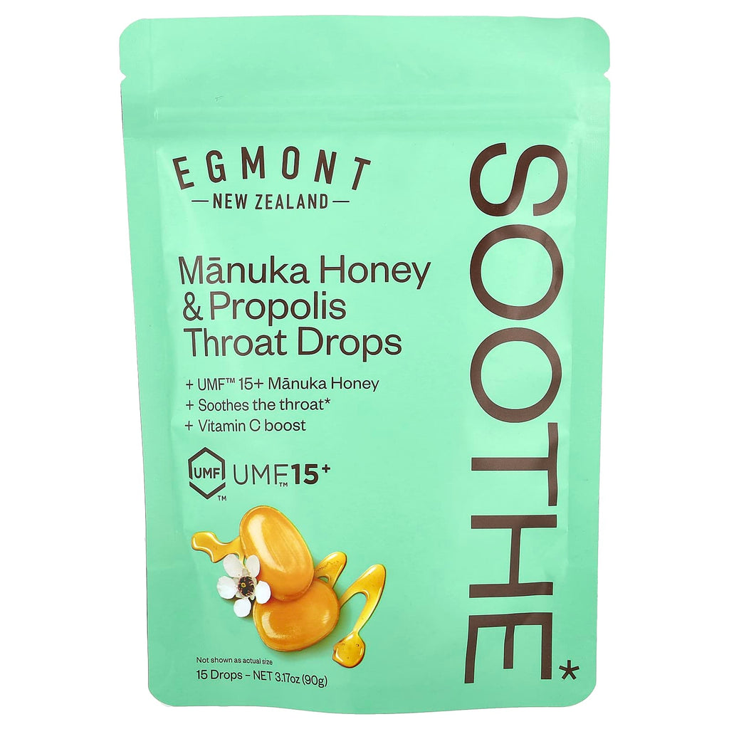 Egmont Honey, Manuka Honey & Propolis Throat Drops, 15 Drops, 3.17 oz (90 g)