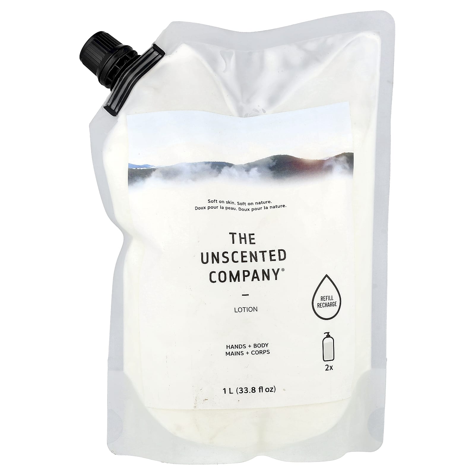 The Unscented Company, Lotion, Hands + Body, Refill, Fragrance Free, 33.8 fl oz (1 l)