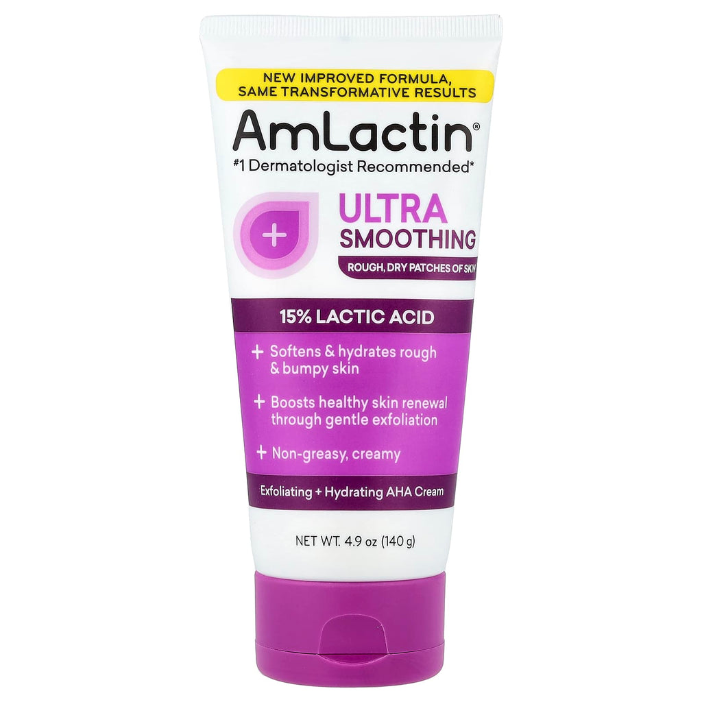 AmLactin, Exfoliating + Hydrating AHA Cream, Ultra Smoothing, Rough, Dry Patches of Skin, 4.9 oz (140 g)
