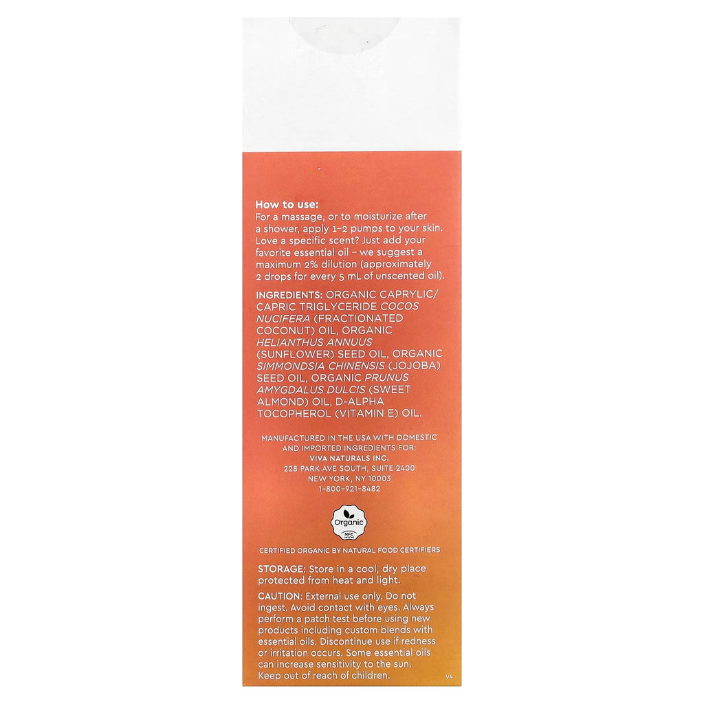 Viva Naturals, Organic Massage Oil, Unscented, 8 fl oz (237 ml)