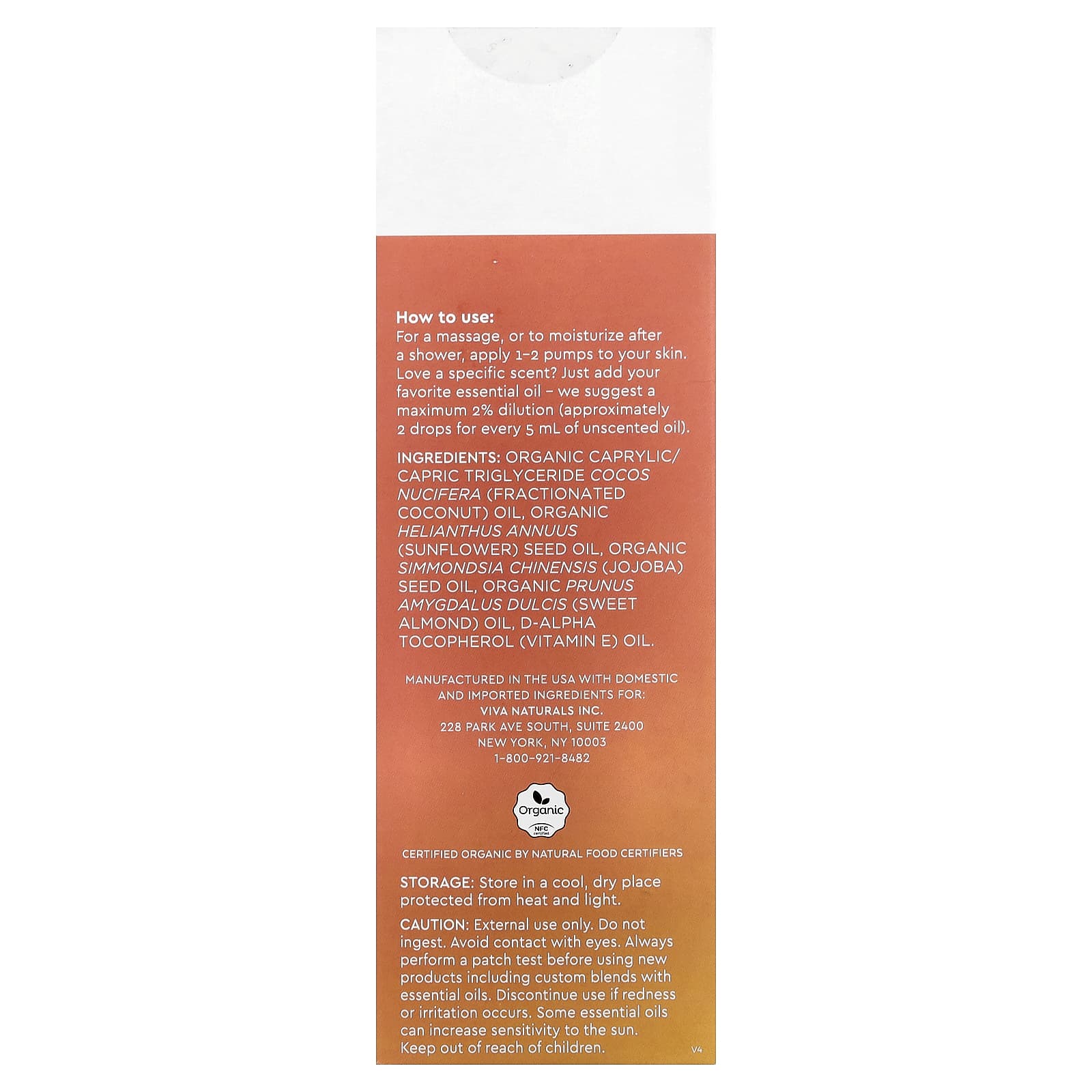 Viva Naturals, Organic Massage Oil, Unscented, 8 fl oz (237 ml)