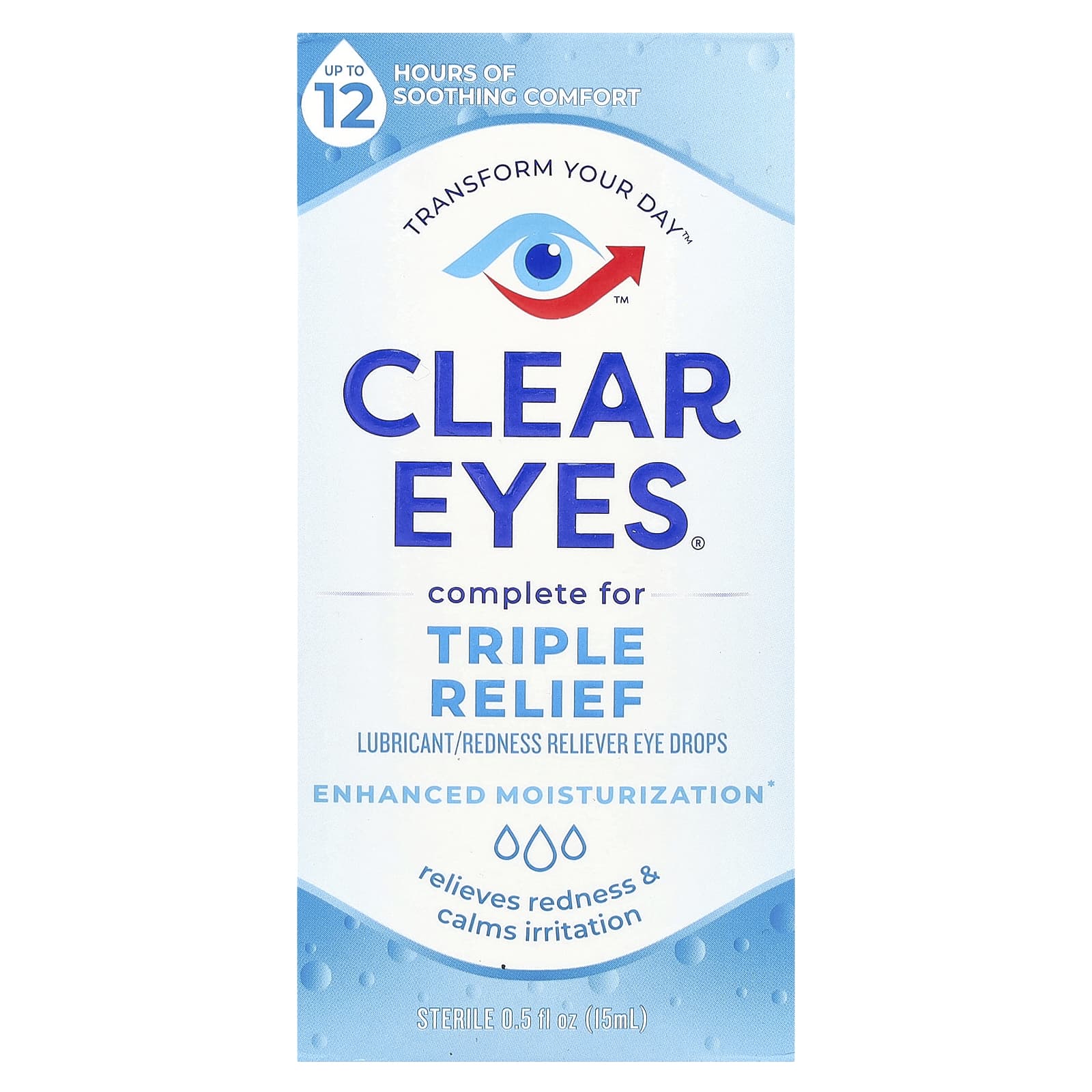 Clear Eyes, Triple Relief, Lubricant/Redness Reliever Eye Drops, 0.5 fl oz (15 ml)