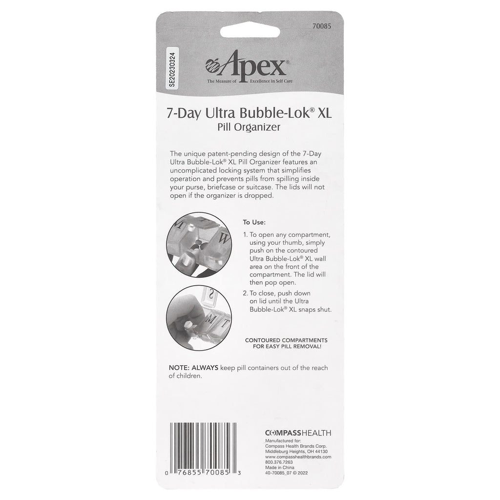 Apex, 7-Day Ultra Bubble-Lok Pill Organizer, XL, 1 Pill Case