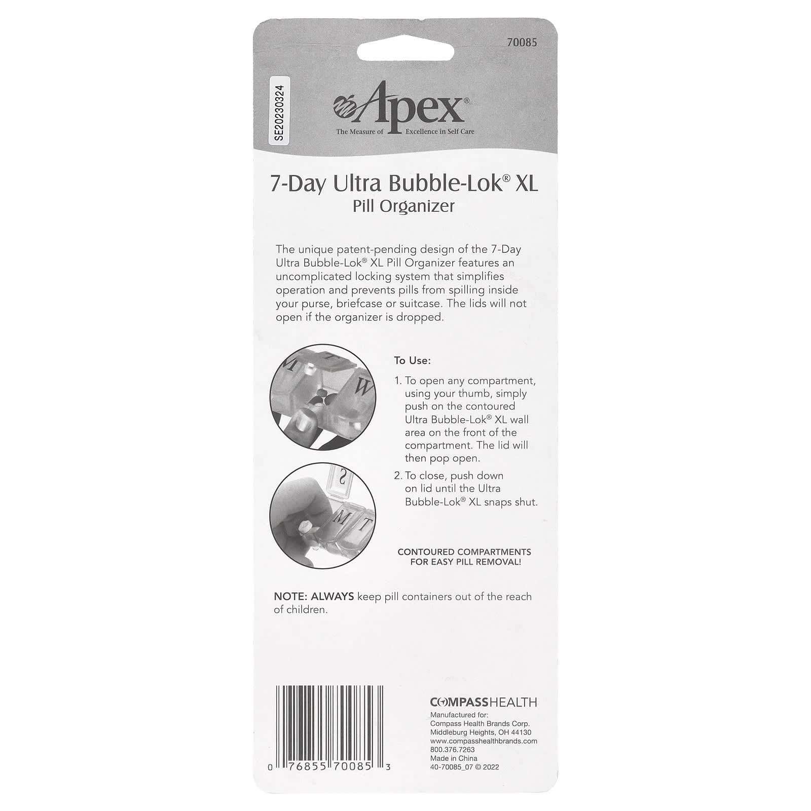 Apex, 7-Day Ultra Bubble-Lok Pill Organizer, XL, 1 Pill Case