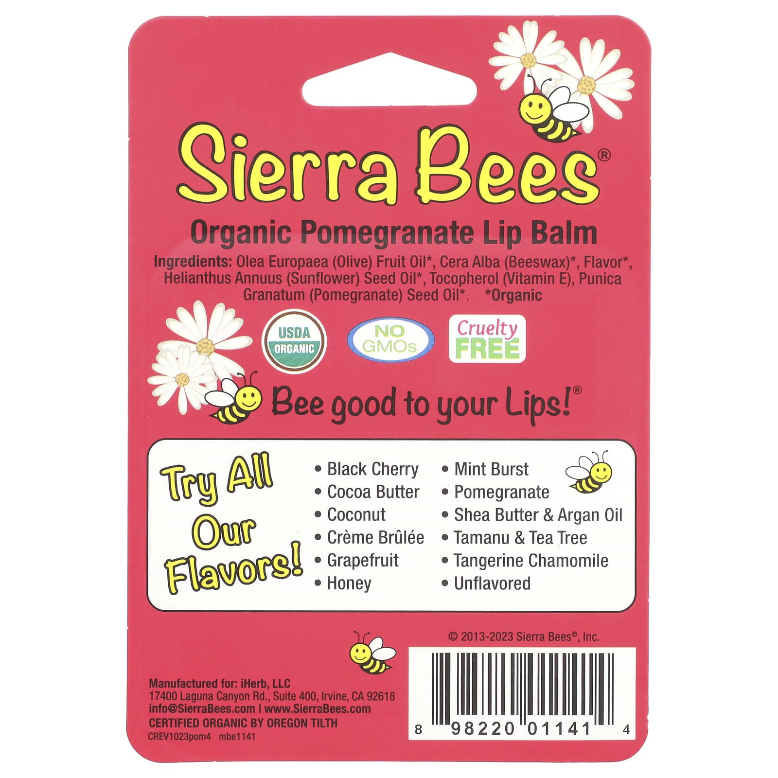 Sierra Bees, Organic Lip Balms, Pomegranate, 4 Pack, 0.15 oz (4.25 g) Each