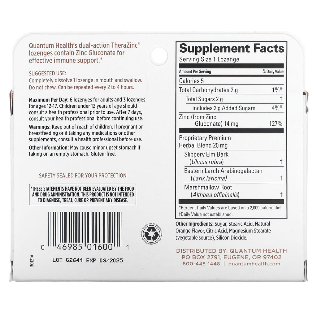 Quantum Health, TheraZinc, Zinc Lozenges, Orange, 24 Lozenges