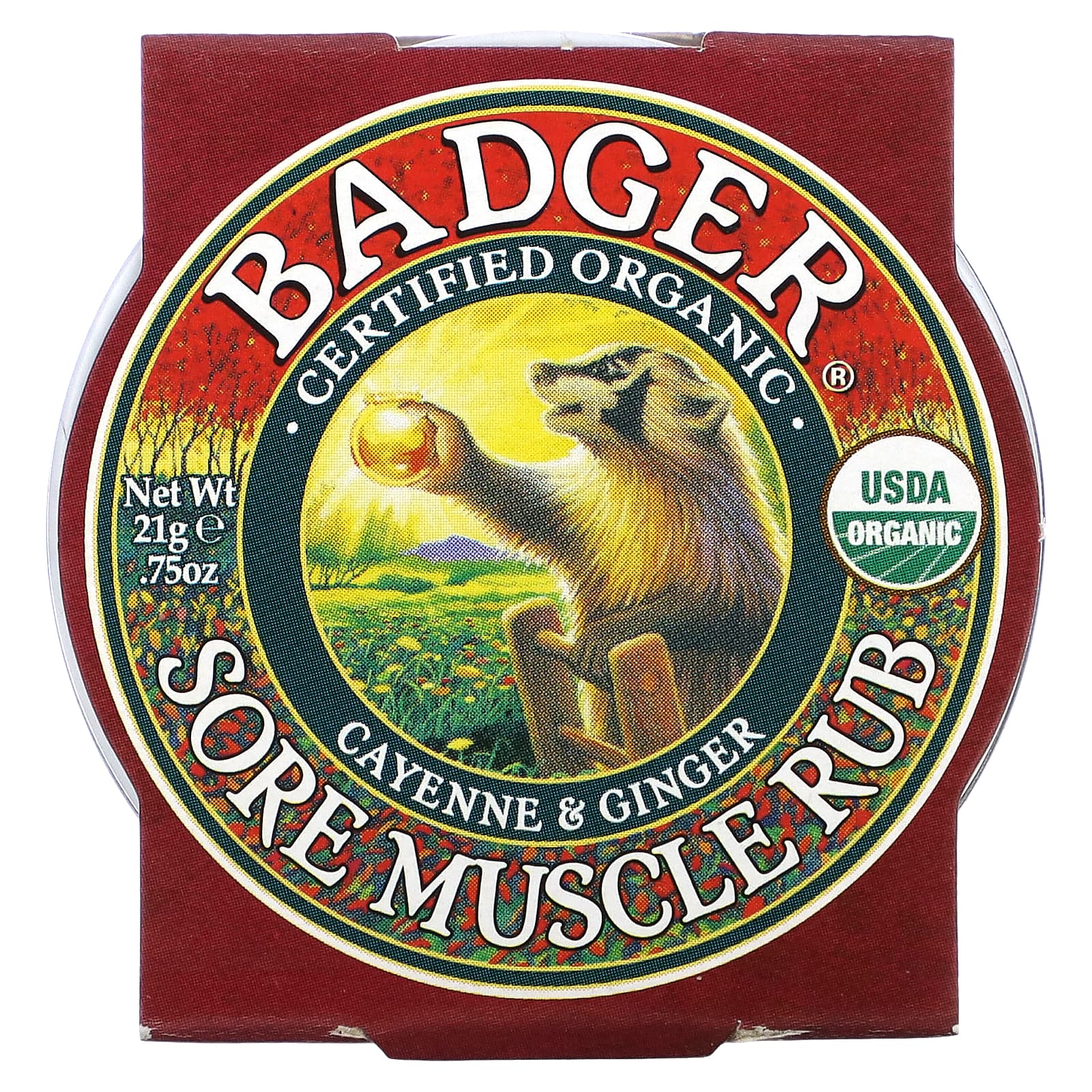 Badger, Organic Sore Muscle Rub, Cayenne & Ginger, 0.75 oz (21 g)