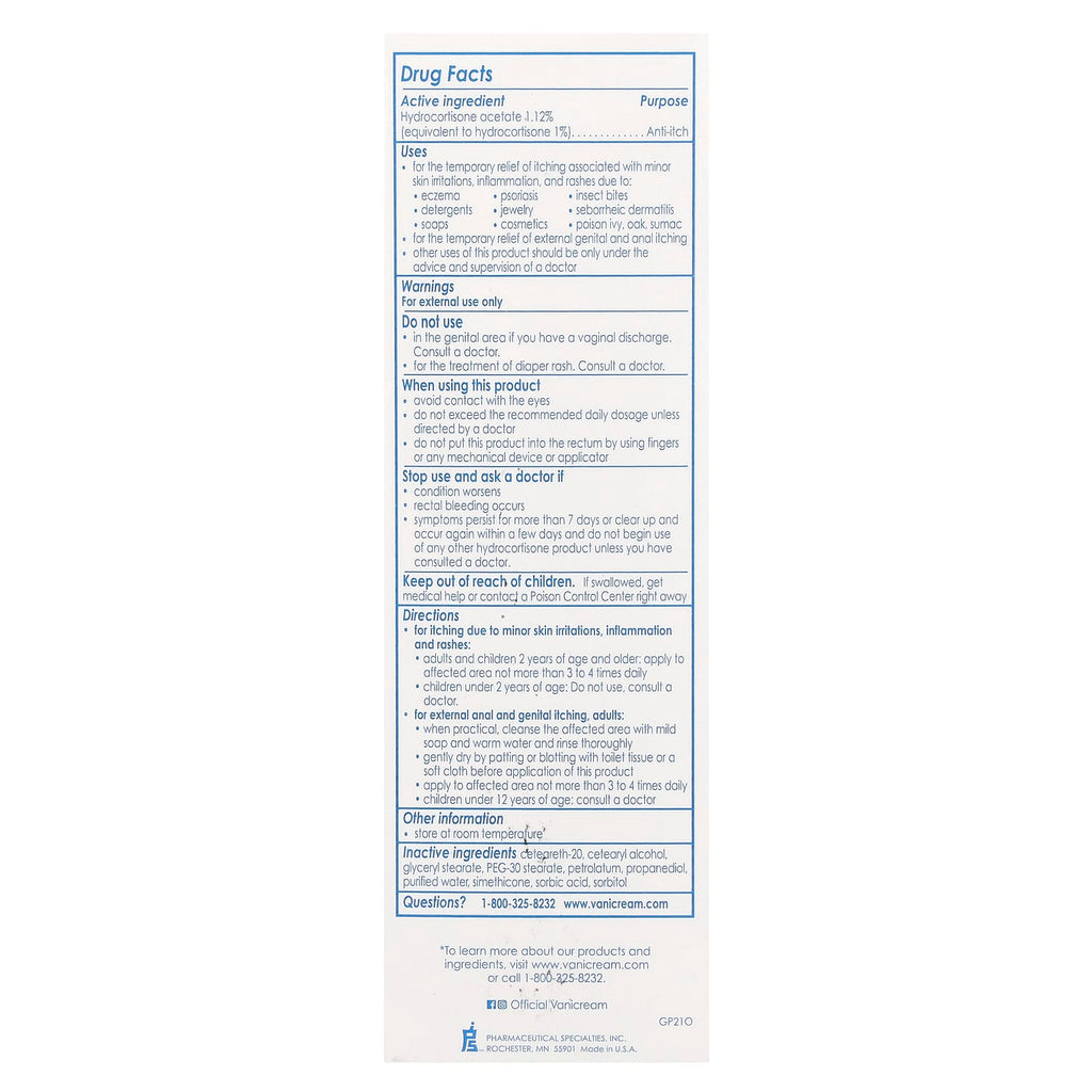 Vanicream, 1% Hydrocortisone Anti-Itch Cream, Maximum Strength, Fragrance Free, 2 oz (57 g)