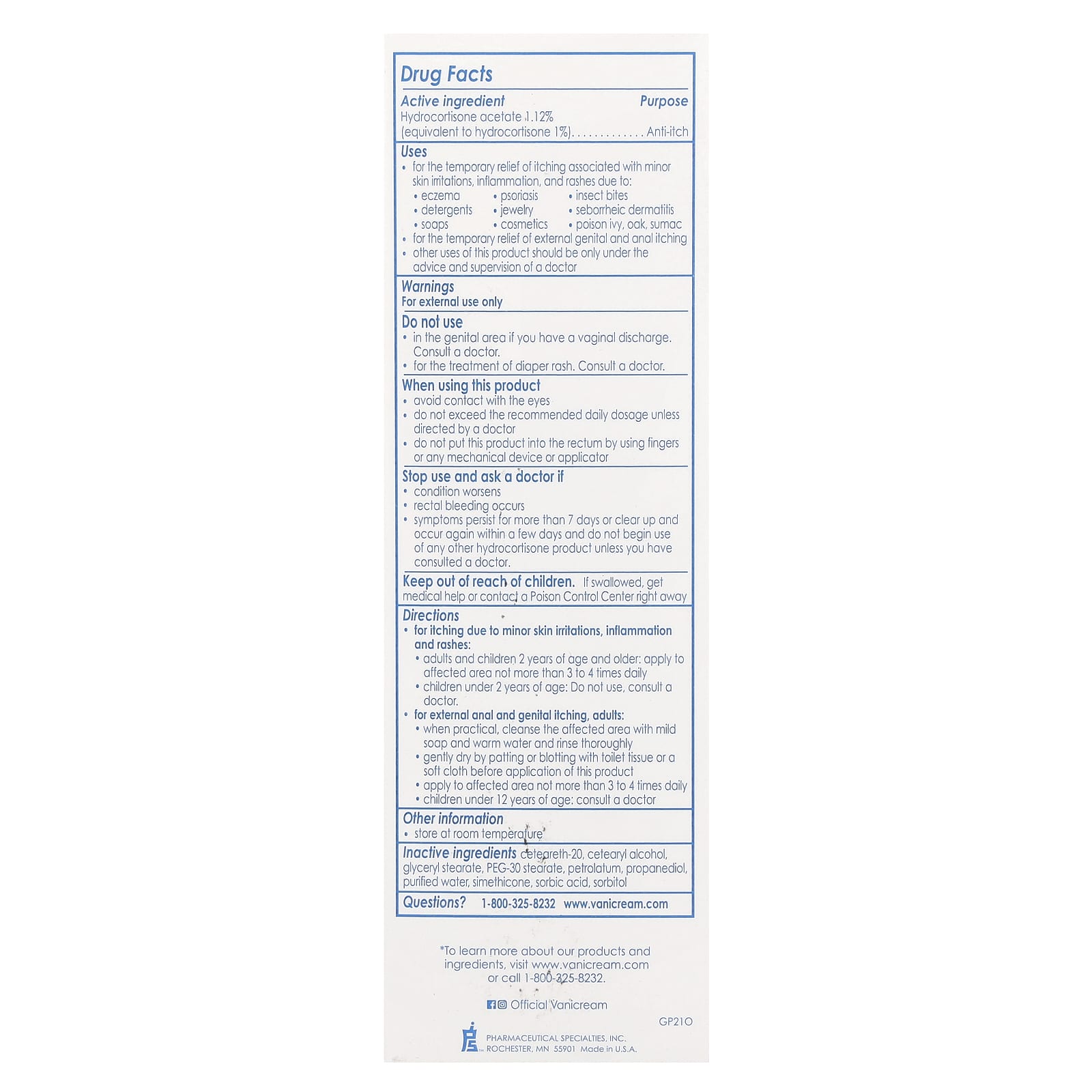Vanicream, 1% Hydrocortisone Anti-Itch Cream, Maximum Strength, Fragrance Free, 2 oz (57 g)