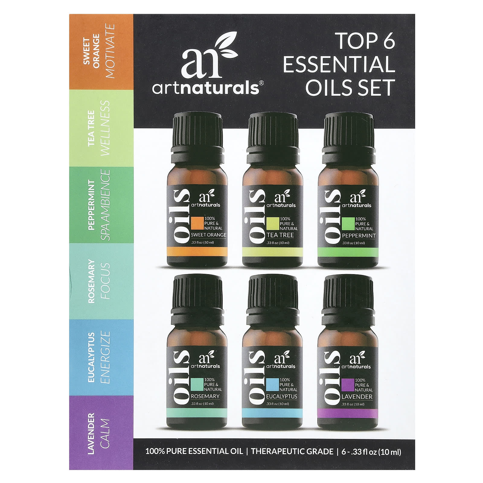 artnaturals, Top 6 Essential Oils Set, 6 Piece Set, .33 fl oz (10 ml) Each