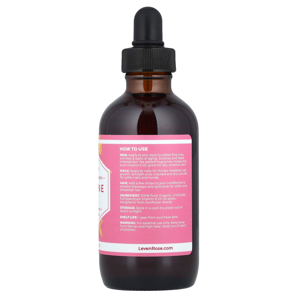 Leven Rose, 100% Pure & Organic Vitamin E Oil, 4 fl oz (118 ml)