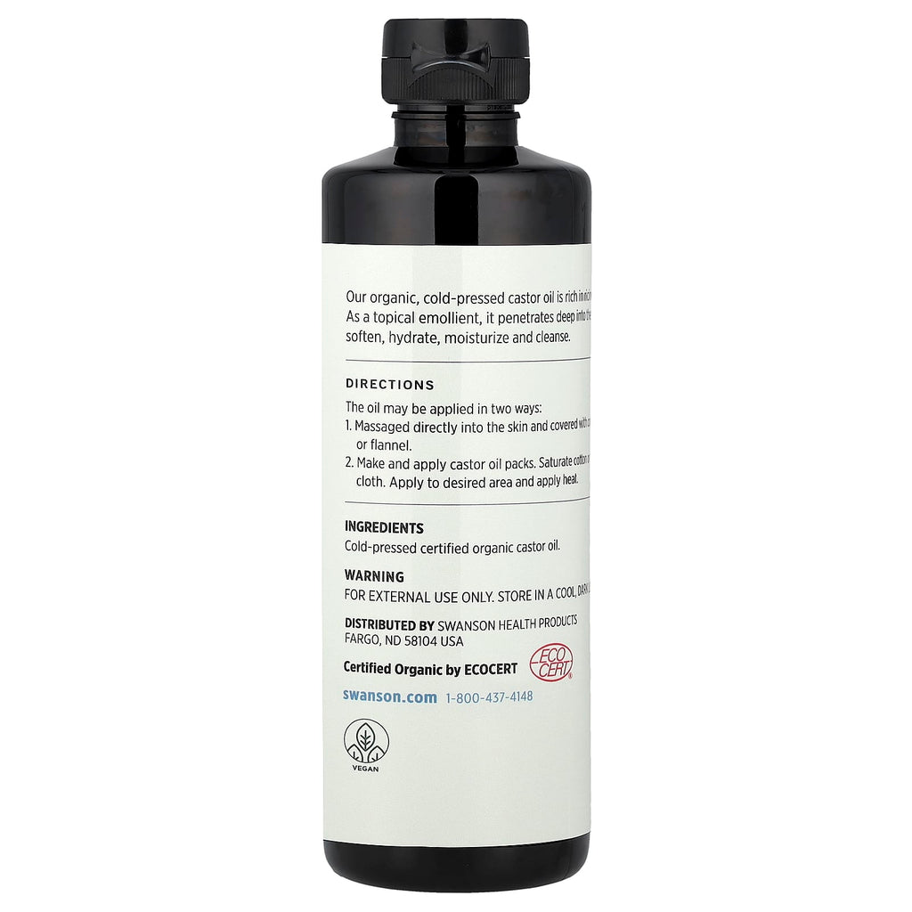 Swanson, Certified Organic Cold-Pressed Castor Oil, 16 fl oz (473 ml)