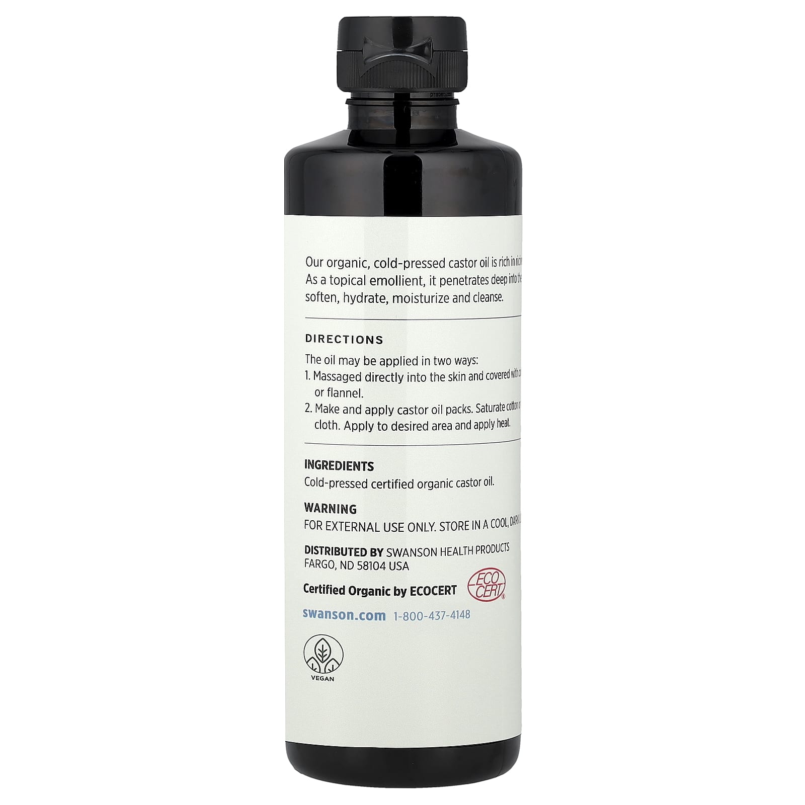 Swanson, Certified Organic Cold-Pressed Castor Oil, 16 fl oz (473 ml)