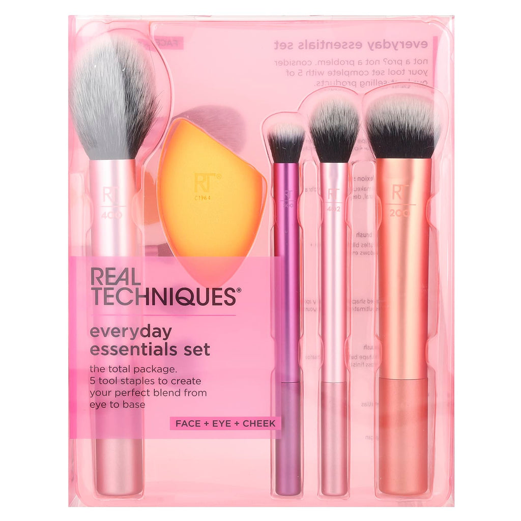 Real Techniques, Everyday Essentials Set, Face + Eye + Cheek , 5 Pieces