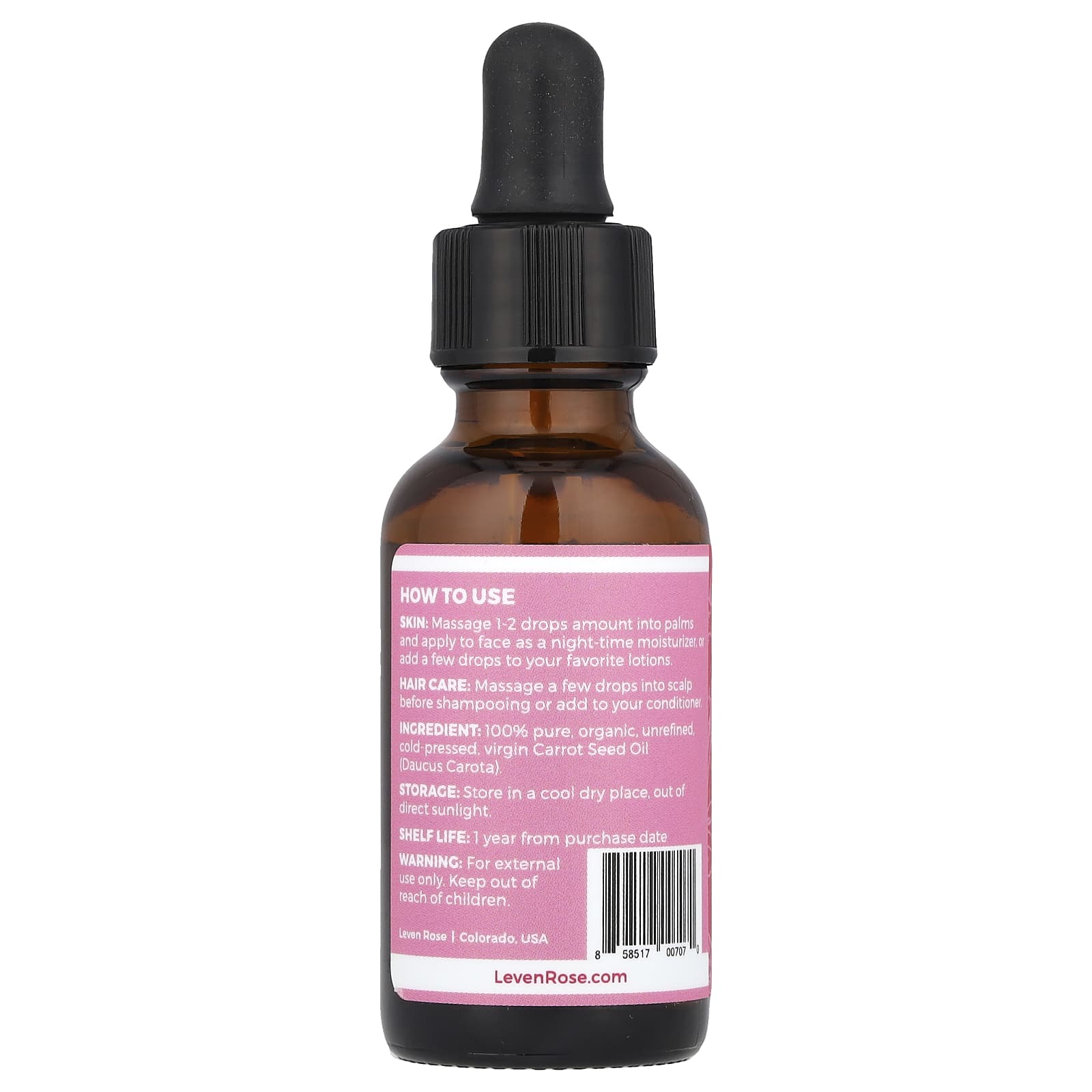 Leven Rose, 100% Pure & Organic, Carrot Seed Oil, 1 fl oz (30 ml)