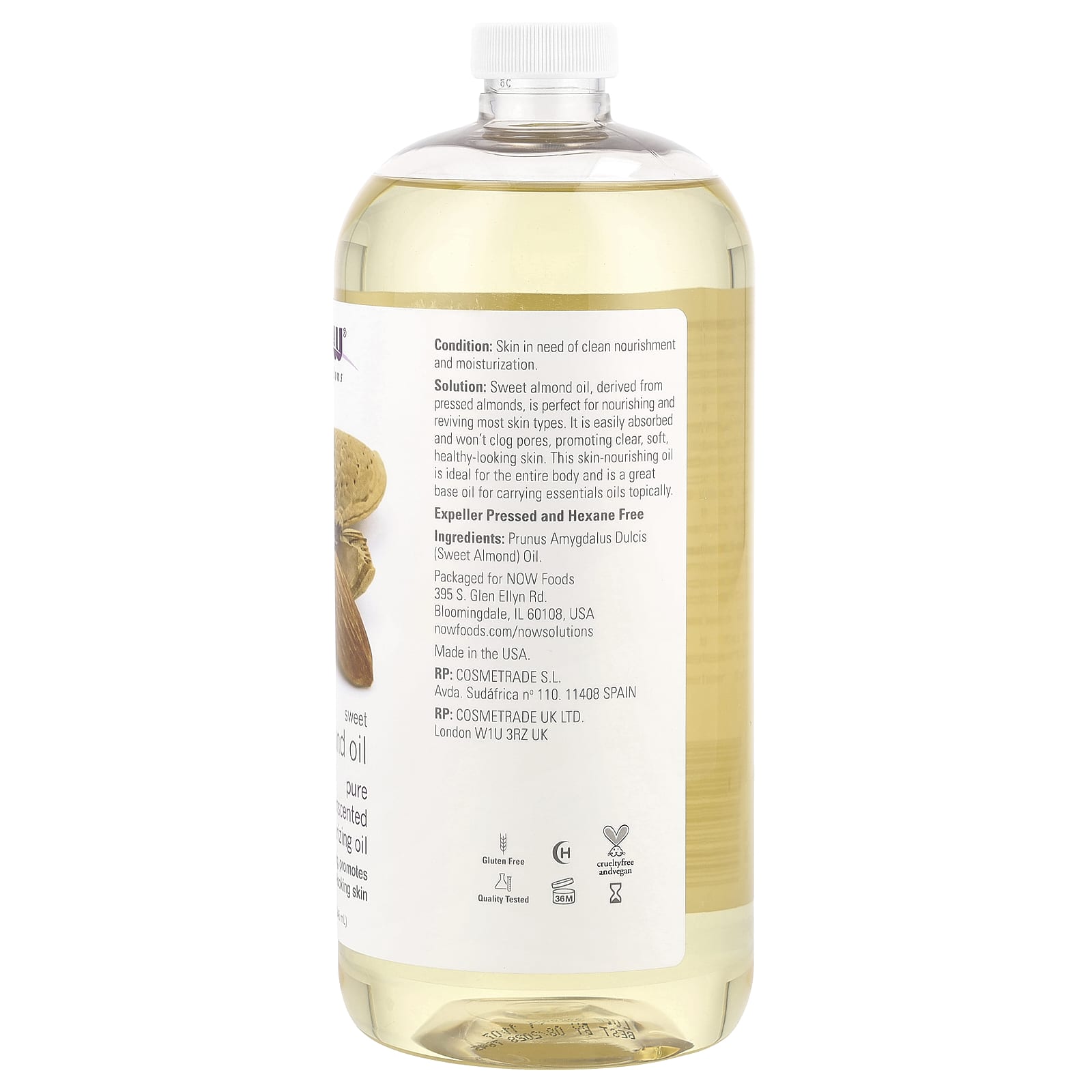 NOW Foods, Solutions, Sweet Almond Oil, Unscented, 32 fl oz (946 ml)