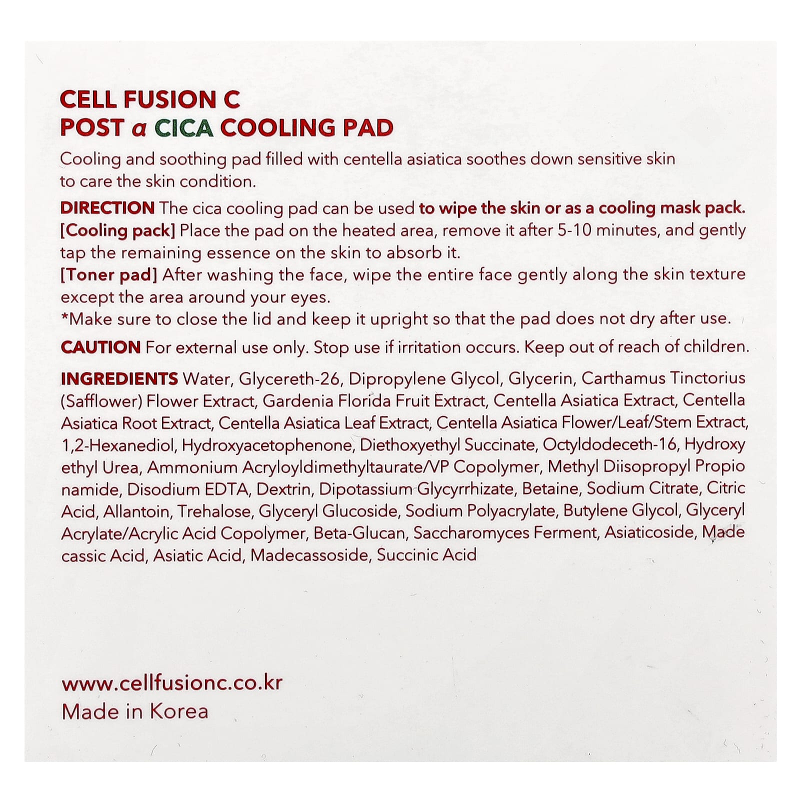 Cell Fusion C, Cica Cooling Pad, 70 Pads, 6.08 fl oz (180 ml)