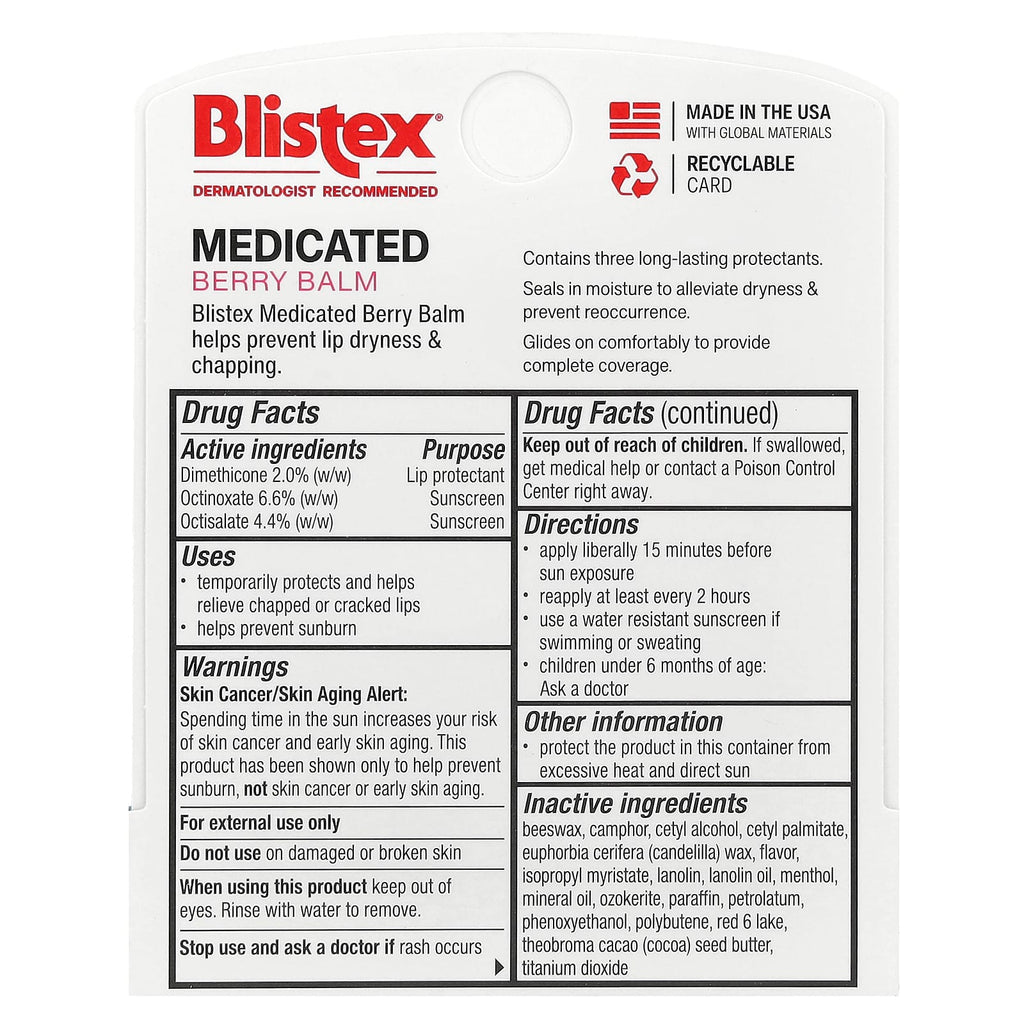 Blistex, Medicated Lip Protectant/Sunscreen, SPF 15, Berry, 0.15 oz (4.25 g)
