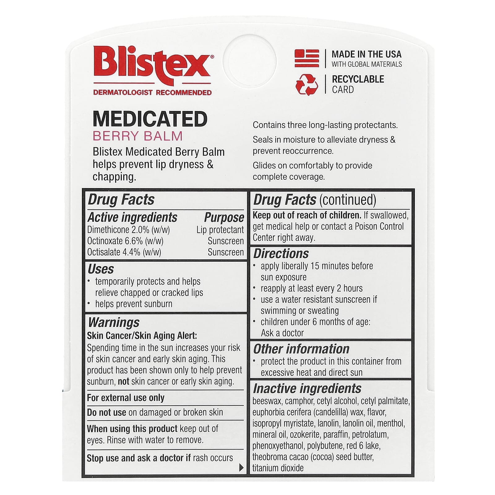 Blistex, Medicated Lip Protectant/Sunscreen, SPF 15, Berry, 0.15 oz (4.25 g)