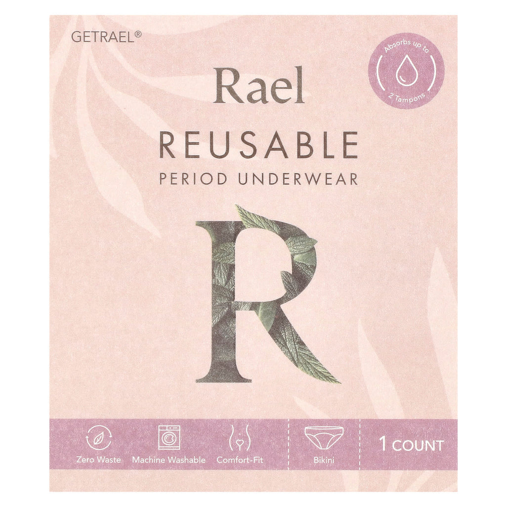Rael, Reusable Period Underwear, Bikini, Medium, Black, 1 Count