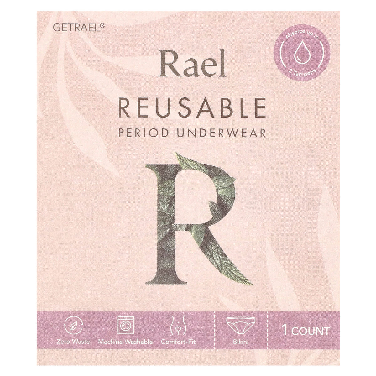Rael, Reusable Period Underwear, Bikini, Medium, Black, 1 Count