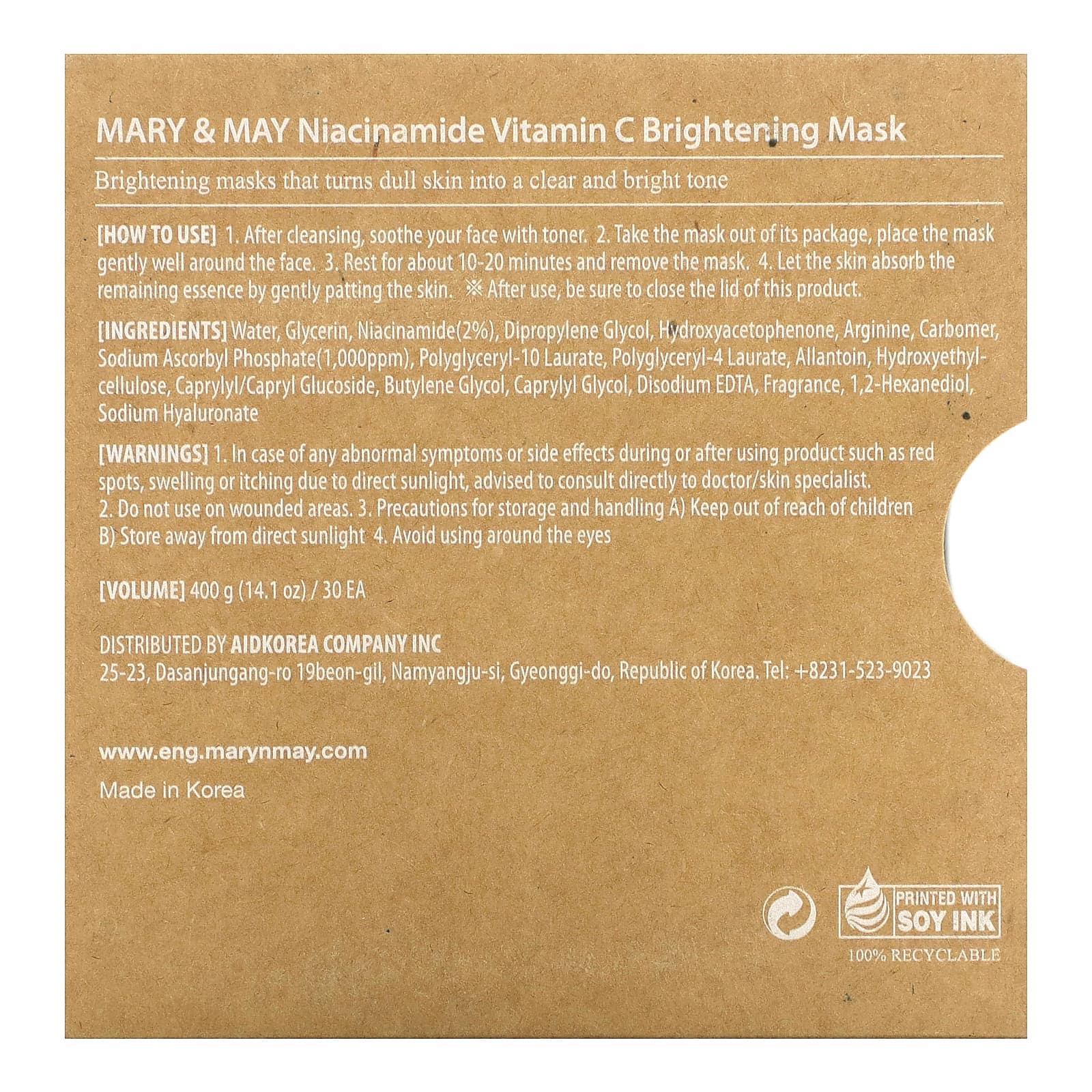 Mary & May, Niacinamide Vitamin C, Brightening Beauty Mask, 30 Sheets, 14.1 oz (400 g)