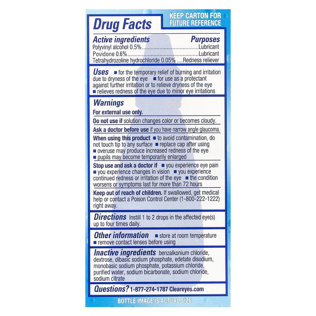 Clear Eyes, Triple Relief, Lubricant/Redness Reliever Eye Drops, 0.5 fl oz (15 ml)