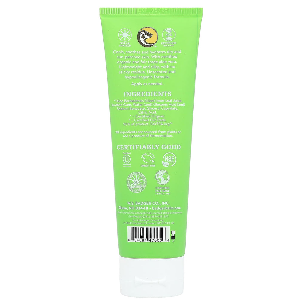 Badger, Aloe Vera, After Sun Gel, Unscented, 4 fl oz (118 ml)