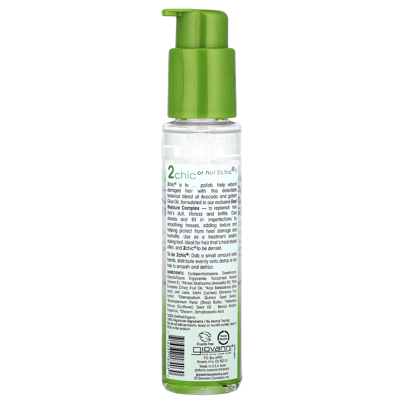 Giovanni, 2chic®, Ultra-Moist Super Potion Anti-Frizz & Binding Serum Oil, For Dry, Damaged Hair, Avocado + Olive Oil, 2.75 fl oz (81 ml)