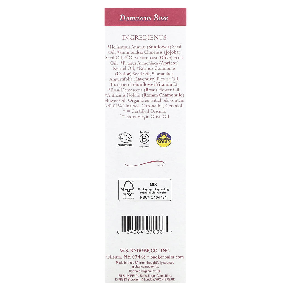Badger, Damascus Rose Cleaning Oil, 2 fl oz (59.1 ml)