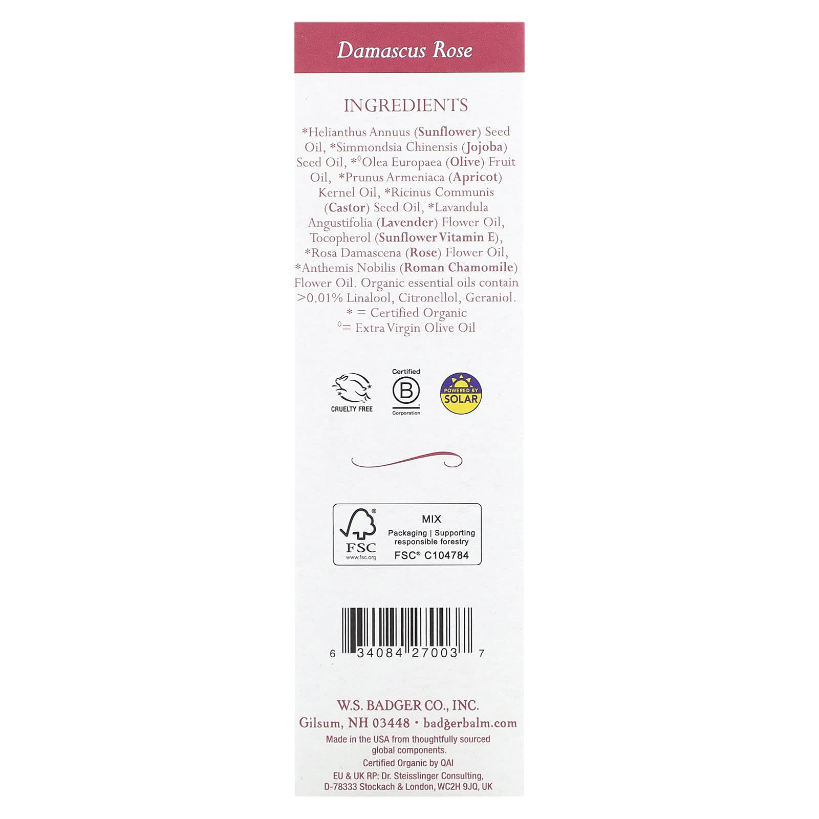 Badger, Damascus Rose Cleaning Oil, 2 fl oz (59.1 ml)