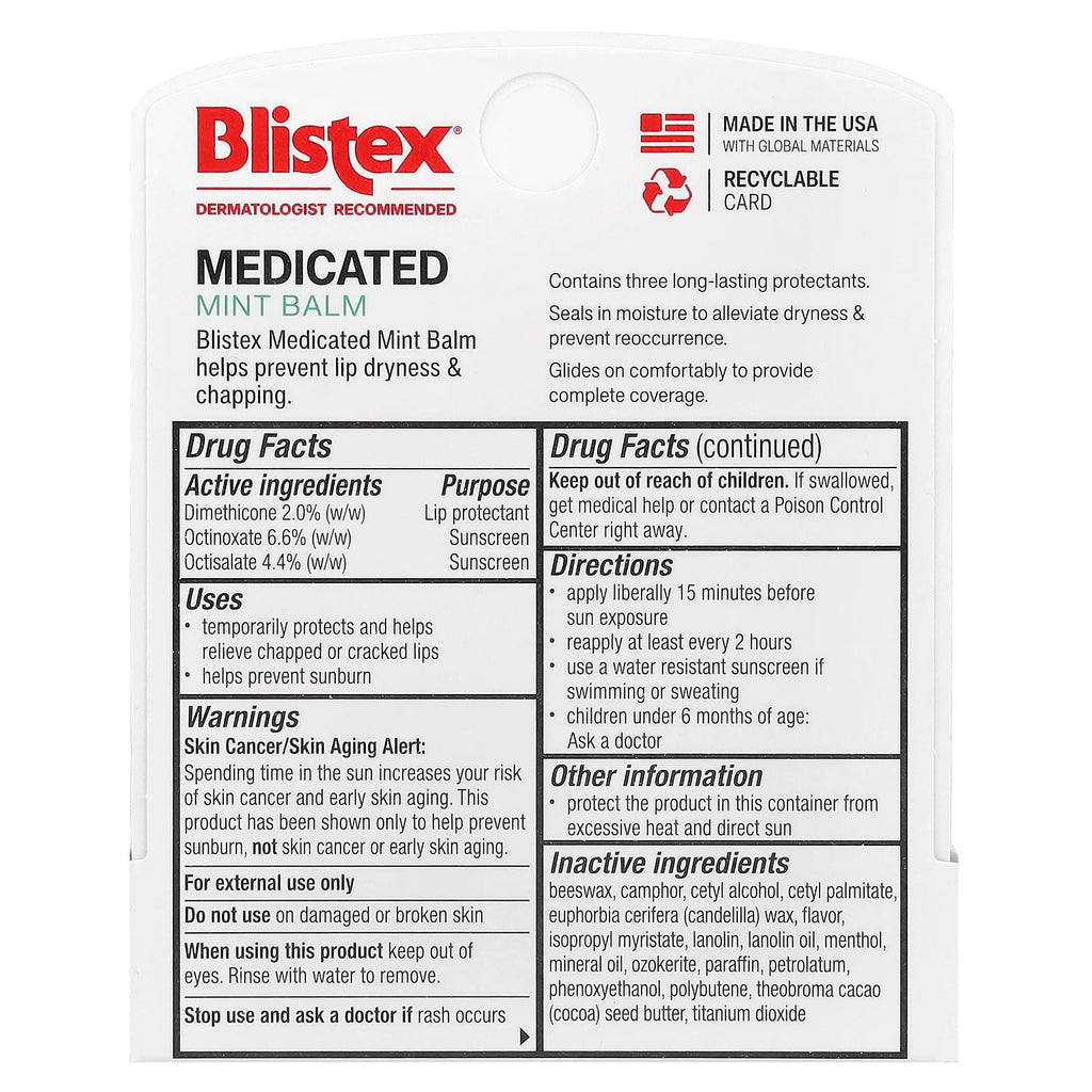 Blistex, Medicated Lip Protectant/Sunscreen, SPF 15, Mint, 0.15 oz (4.25 g)