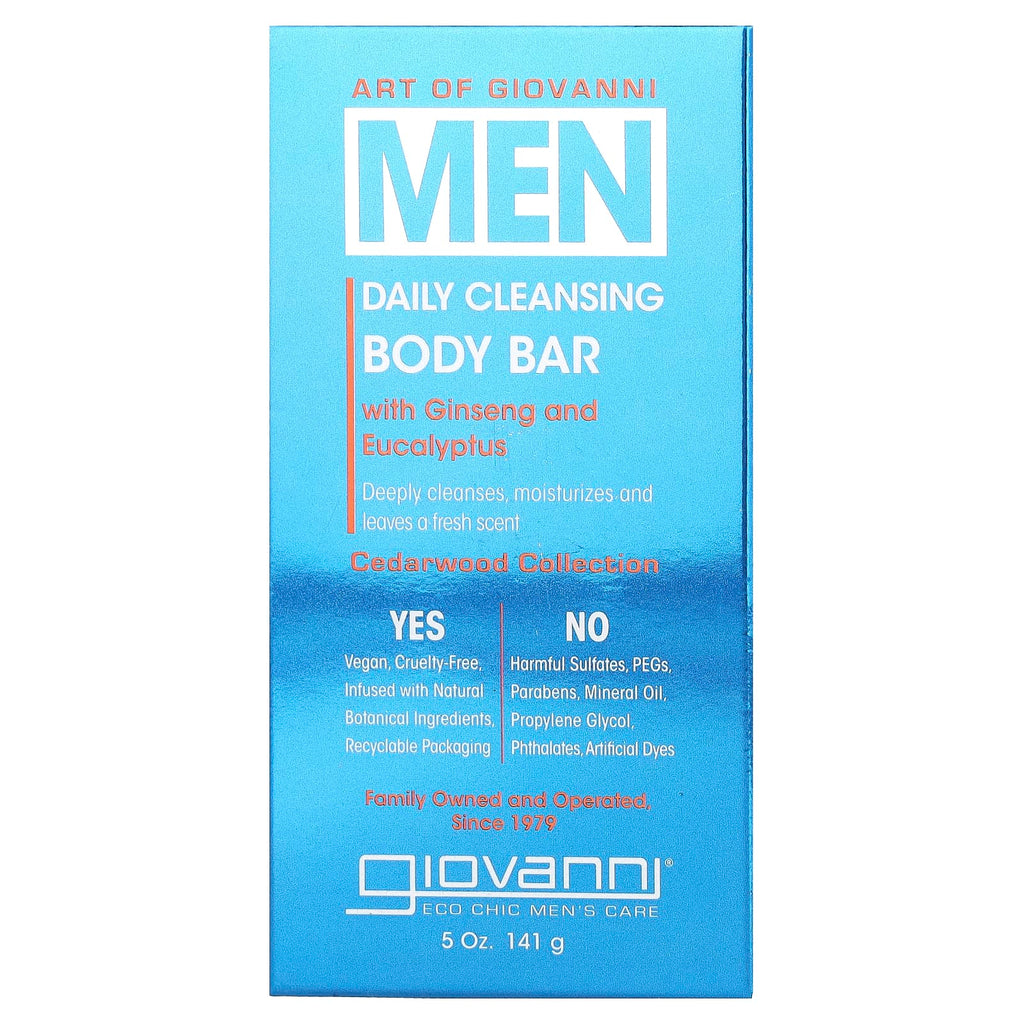 Giovanni, Art Of Giovanni, Men, Daily Cleansing Body Bar with Ginseng and Eucalyptus, 5 oz (141 g)