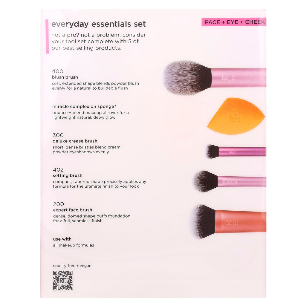 Real Techniques, Everyday Essentials Set, Face + Eye + Cheek , 5 Pieces