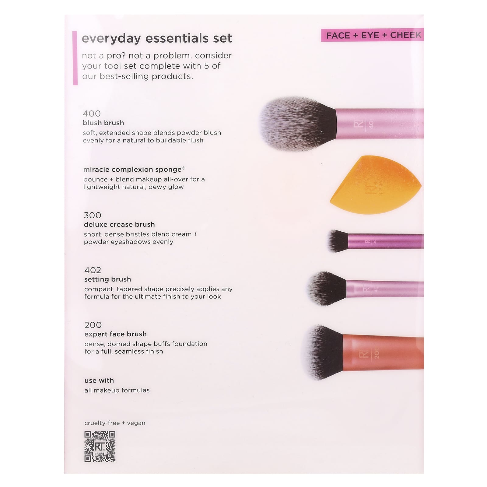 Real Techniques, Everyday Essentials Set, Face + Eye + Cheek , 5 Pieces