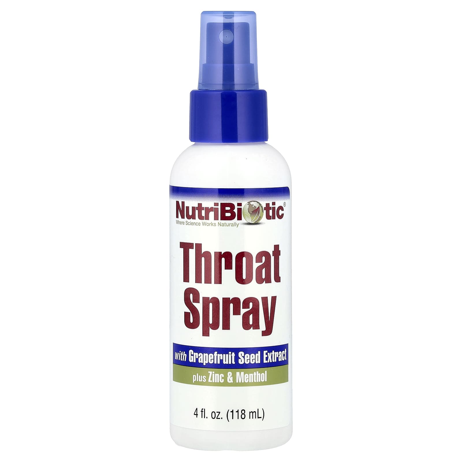 NutriBiotic, Throat Spray with Grapefruit Seed Extract plus Zinc & Menthol, 4 fl oz (118 ml)