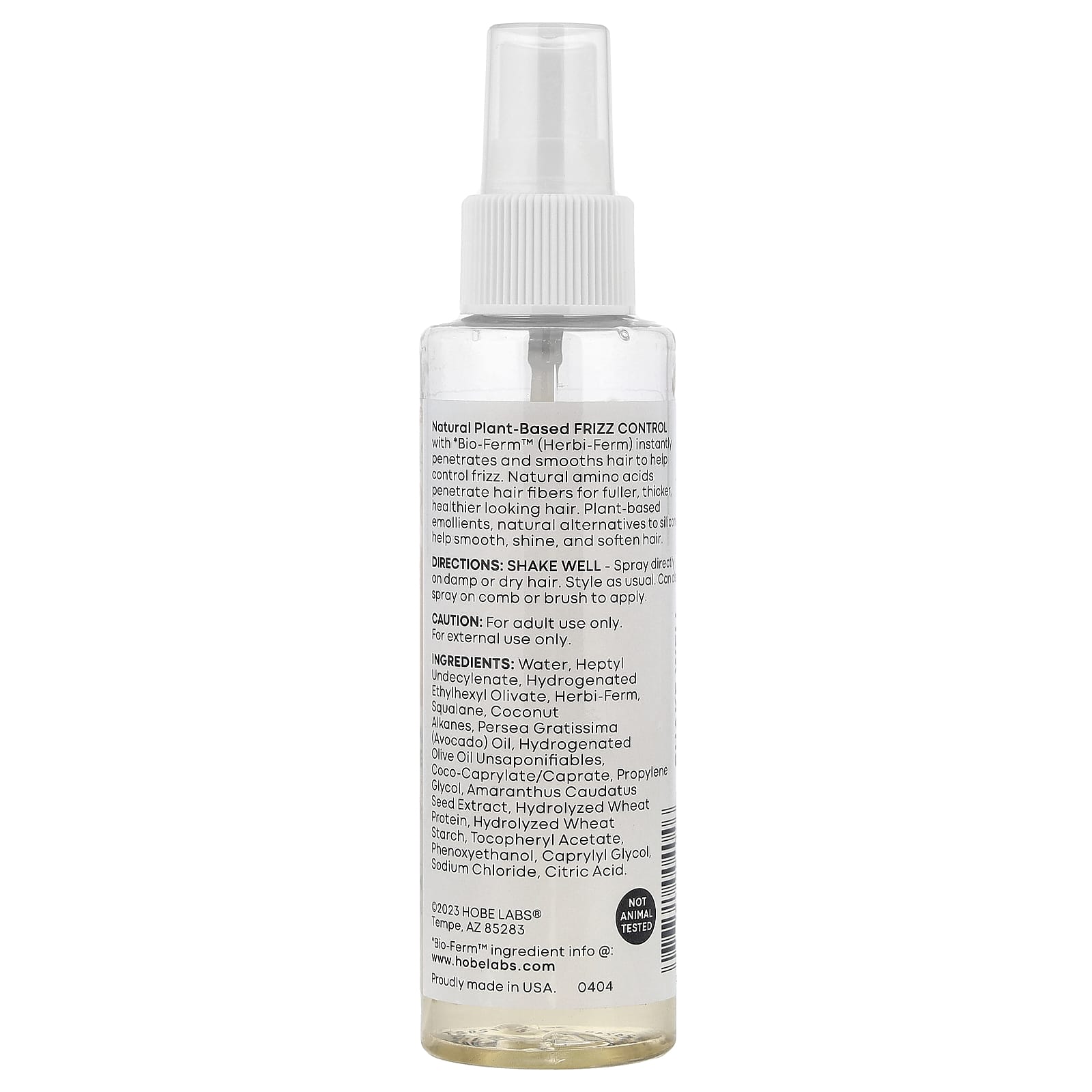 Hobe Labs, Energizer, Bi-Phase Natural Plant-Based Frizz Control, For Dry, Damaged & Color-Treated Hair, 4 fl oz (113.7 ml)