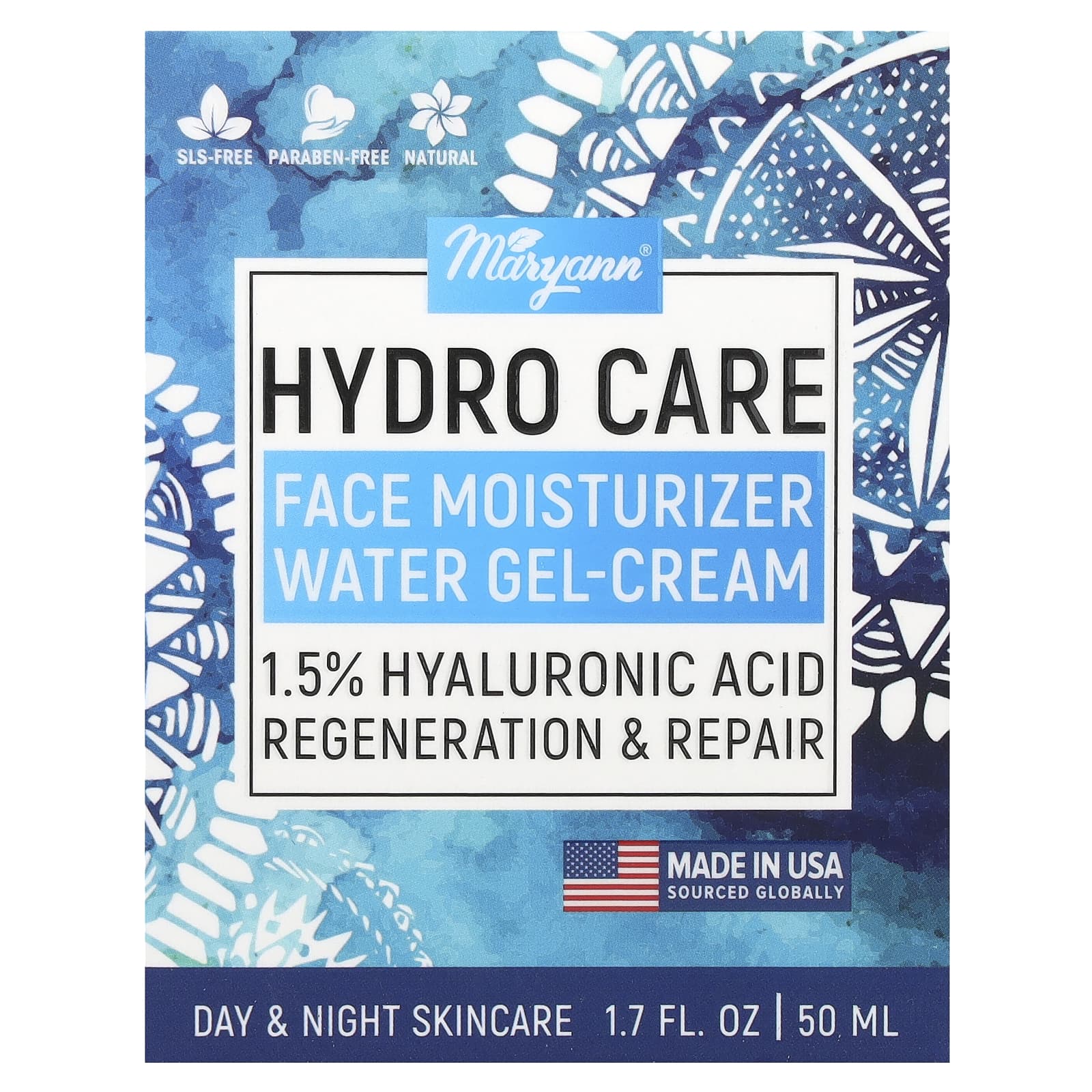 MaryAnn Organics, Hydro Care, Face Moisturizer Water Gel-Cream, 1.7 fl oz (50 ml)