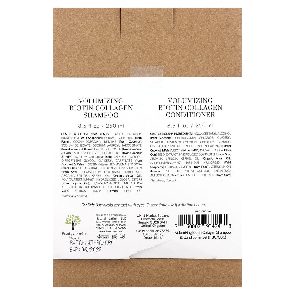 Tree To Tub, Shampoo & Conditioner Set, Volumizing Biotin Collagen, Sicilian Lemon & Tea Tree, 2 Piece Set, 8.5 fl oz (250 ml) Each