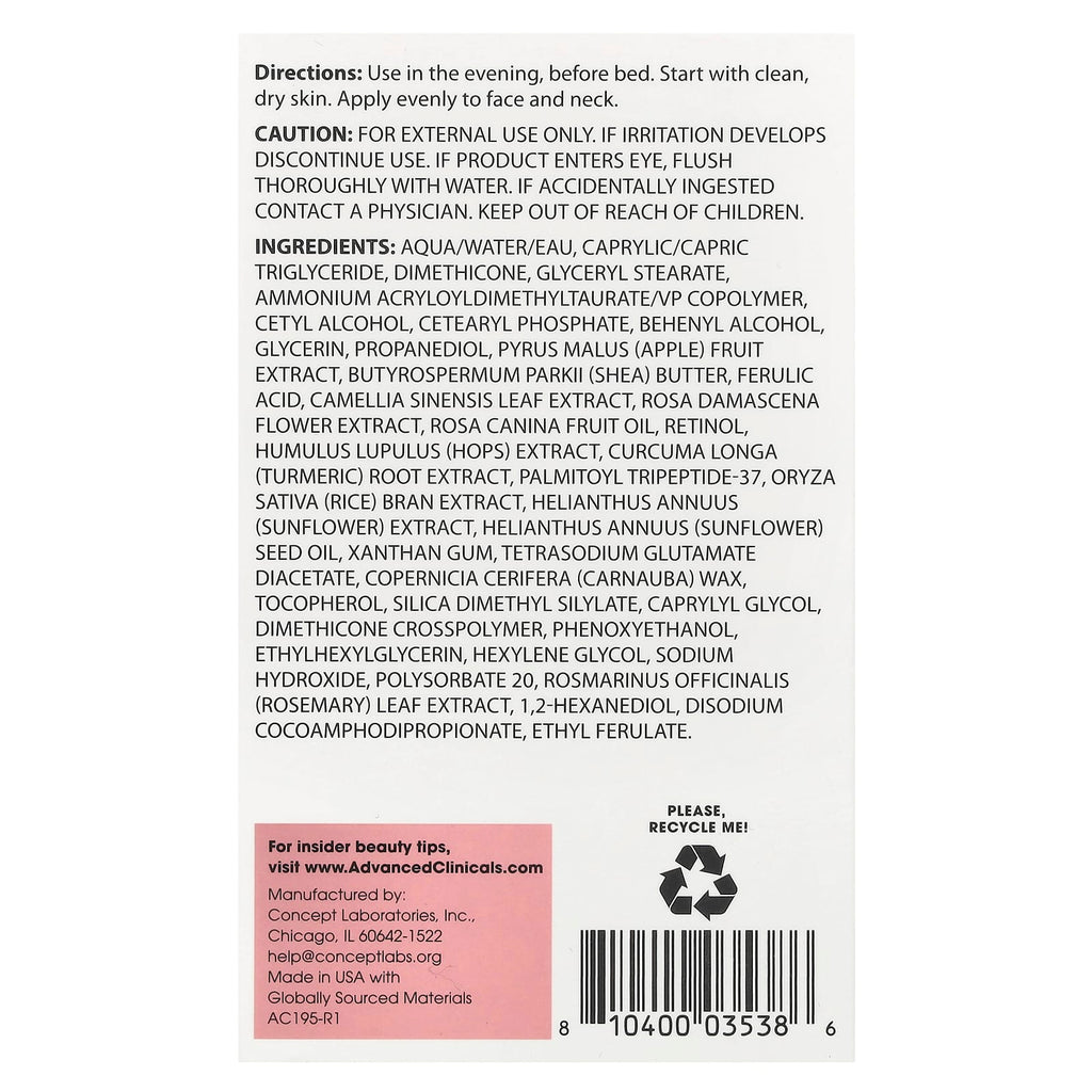 Advanced Clinicals, Encapsulated Retinol, Wrinkle Rewind Cream, 2.5 fl oz (74 ml)