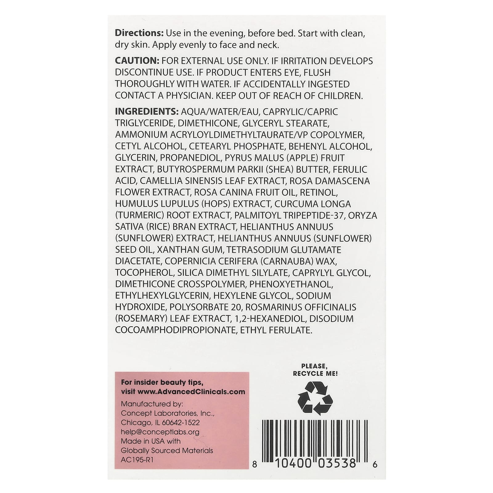 Advanced Clinicals, Encapsulated Retinol, Wrinkle Rewind Cream, 2.5 fl oz (74 ml)