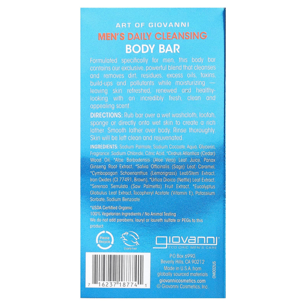 Giovanni, Art Of Giovanni, Men, Daily Cleansing Body Bar with Ginseng and Eucalyptus, 5 oz (141 g)