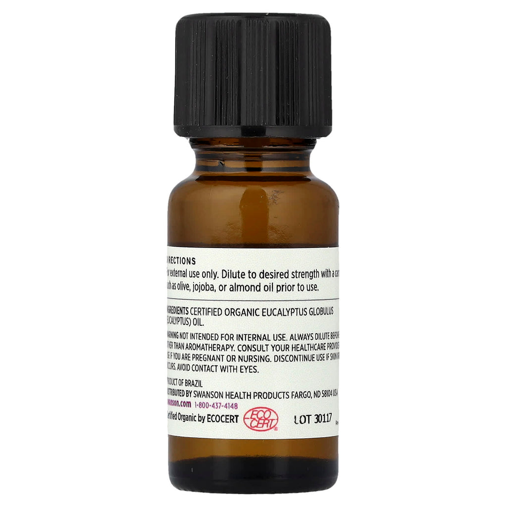 Swanson, Certified Organic Eucalyptus Essential Oil, 0.5 fl oz (15 ml)