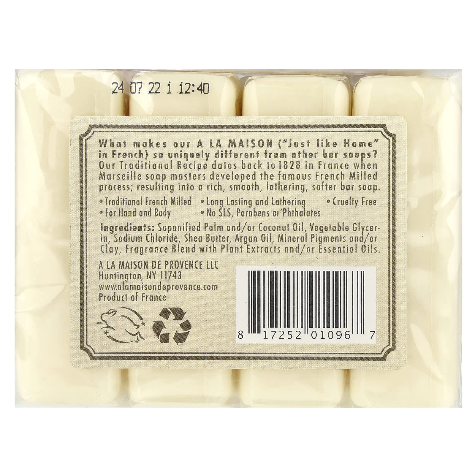 A La Maison de Provence, Hand & Body Bar Soap, Sweet Almond, 4 Bars, 3.5 oz (100 g) Each