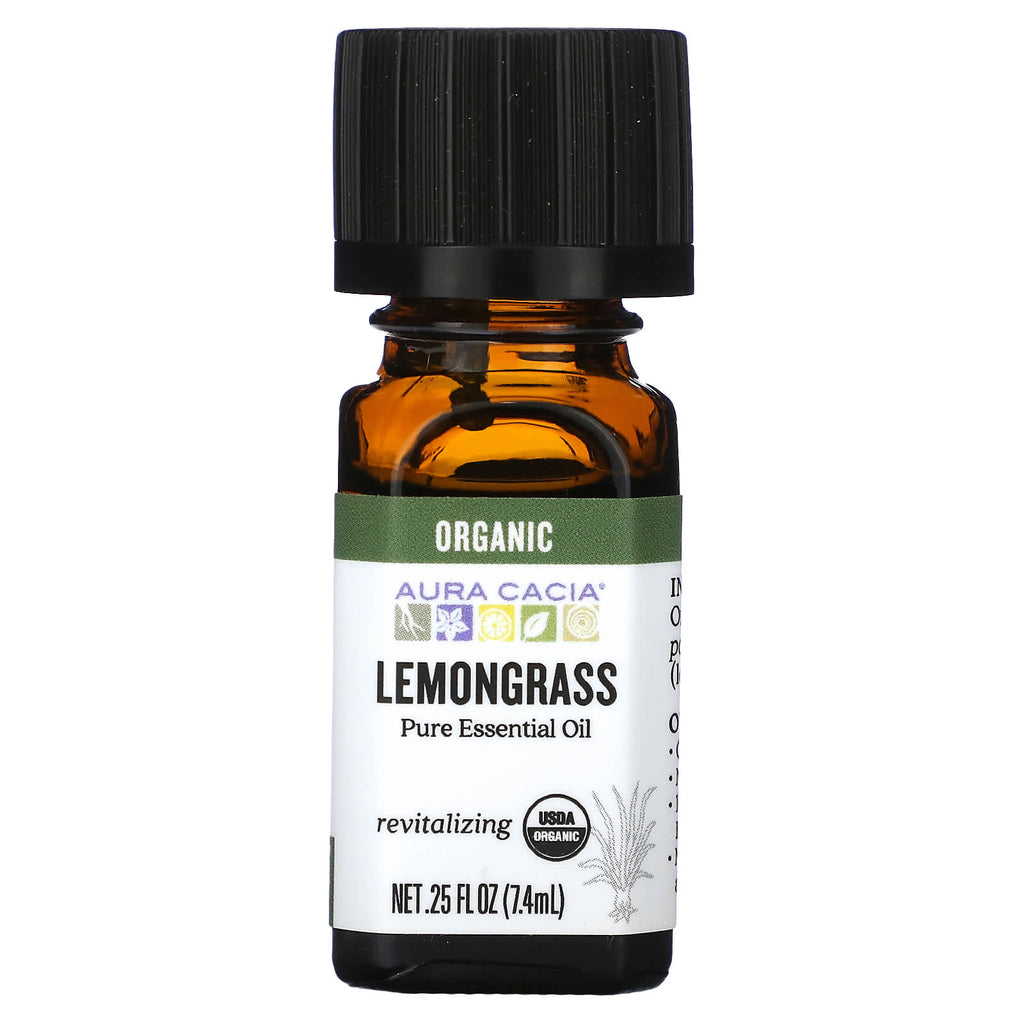 Aura Cacia, Pure Essential Oil, Organic Lemongrass, 0.25 fl oz (7.4 ml)