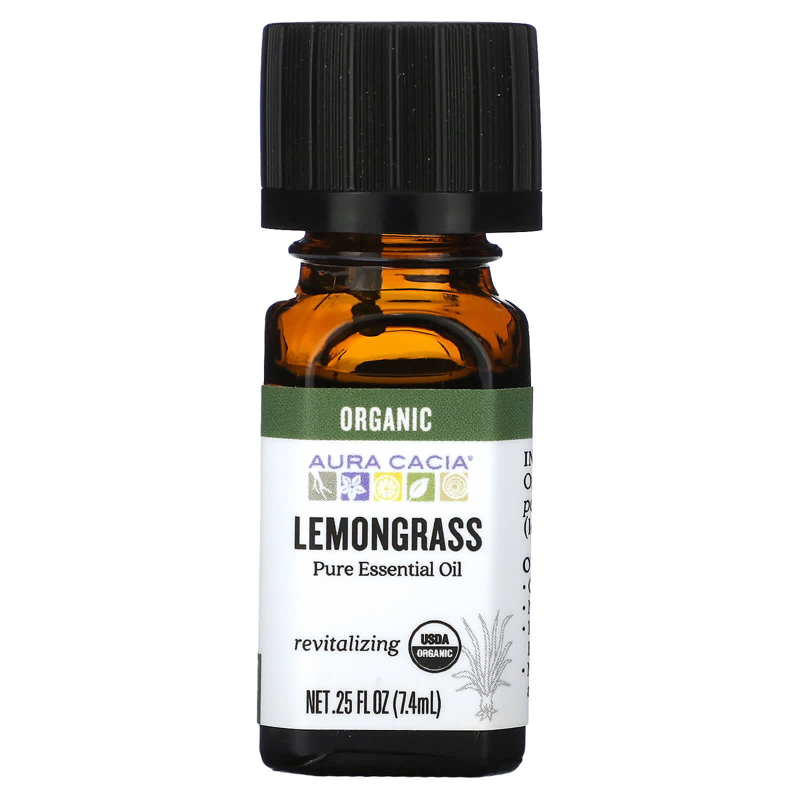Aura Cacia, Pure Essential Oil, Organic Lemongrass, 0.25 fl oz (7.4 ml)