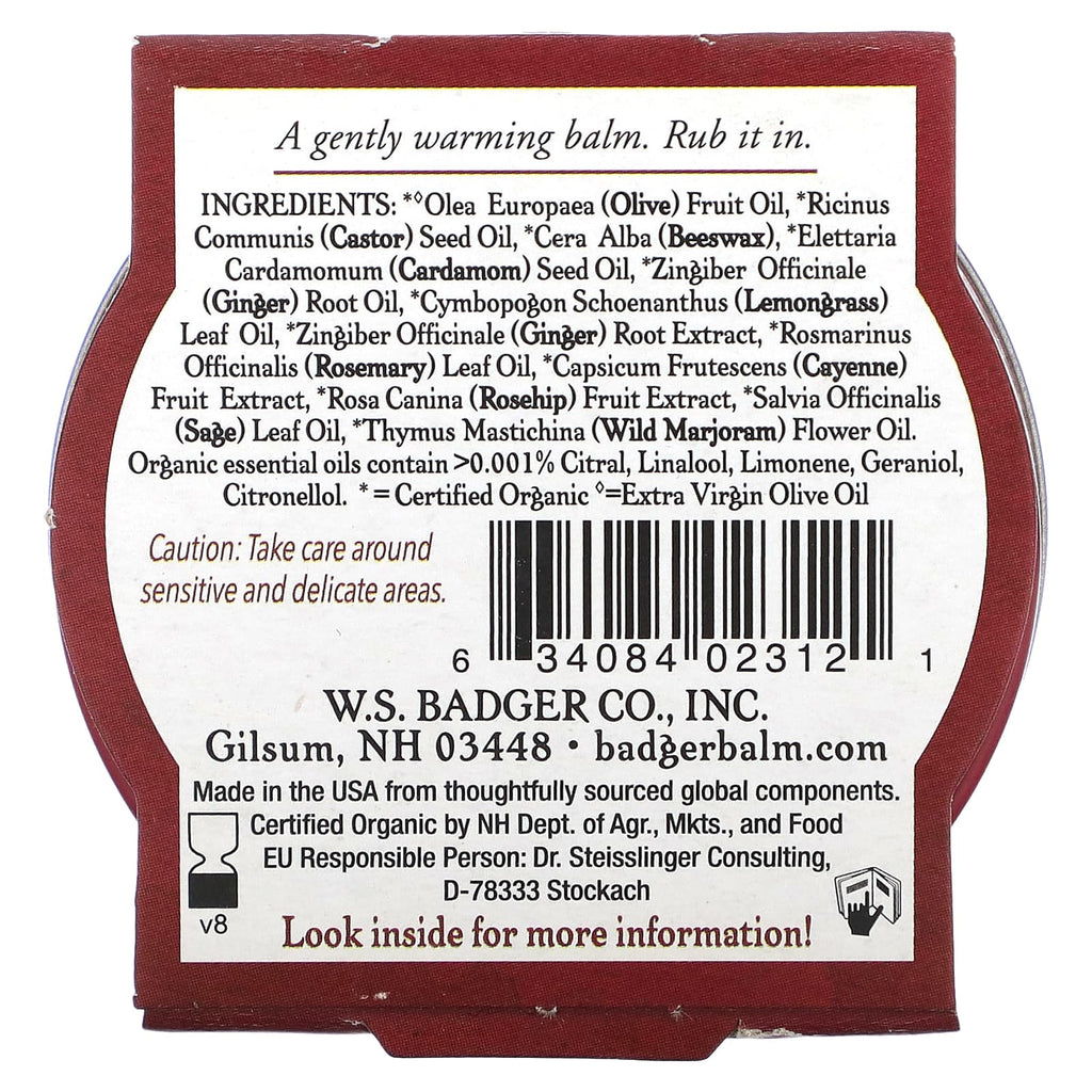 Badger, Organic Sore Muscle Rub, Cayenne & Ginger, 0.75 oz (21 g)
