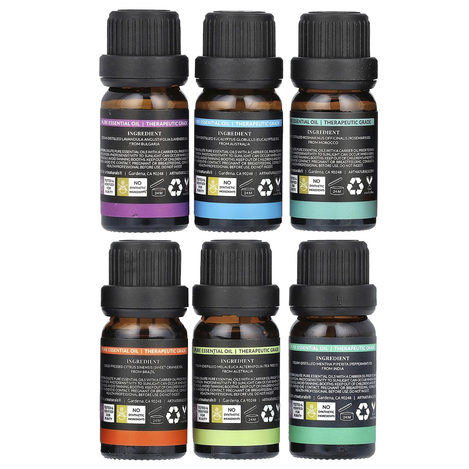 artnaturals, Top 6 Essential Oils Set, 6 Piece Set, .33 fl oz (10 ml) Each