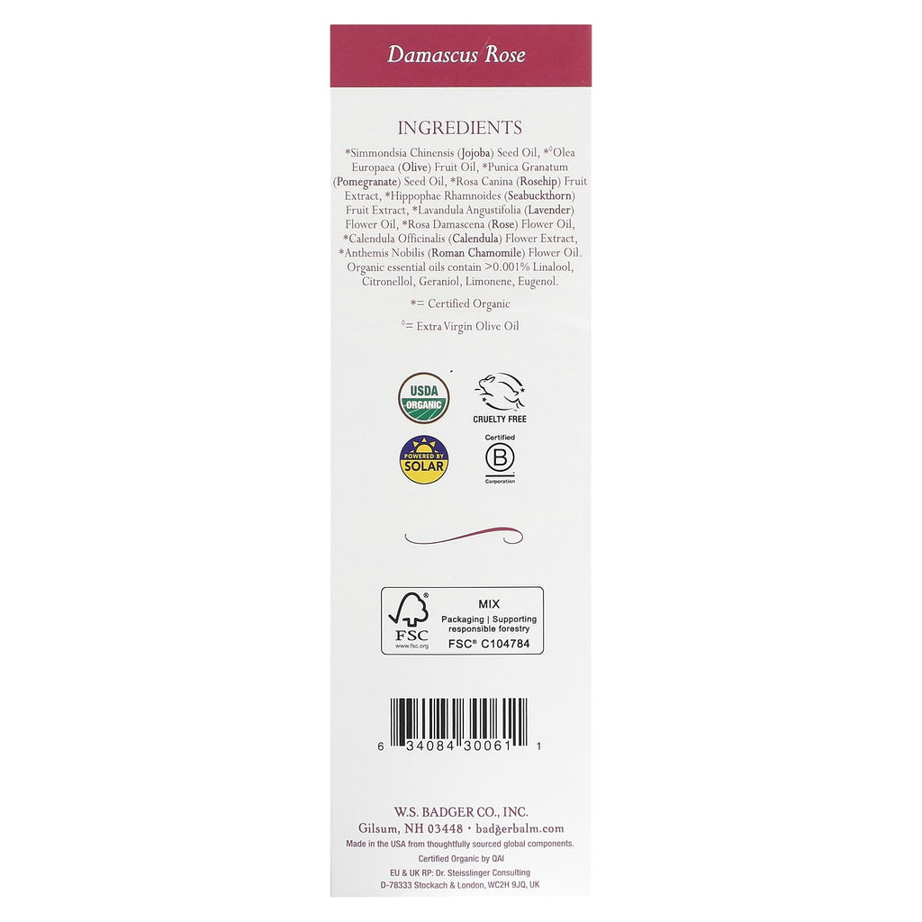 Badger, Damascus Rose Body Oil, 4 fl oz (118 ml)